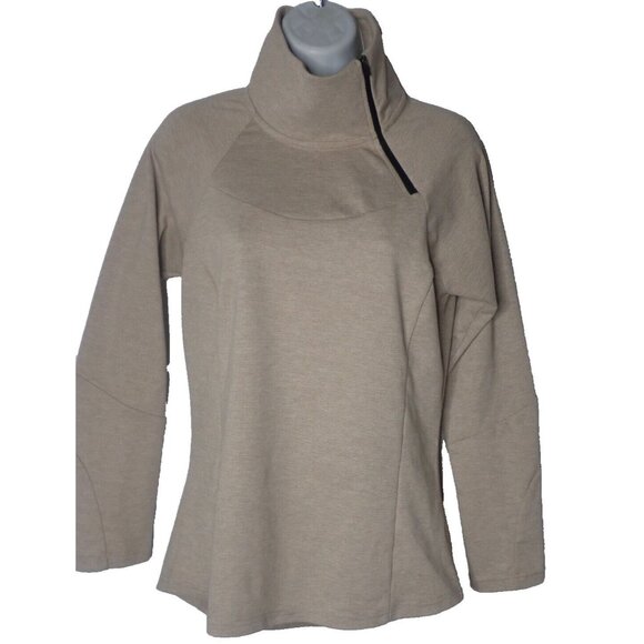 Prana Zip Neck Sweater top Women S Tan Gorpcore Casual Hike trail Outdoor Unique - Picture 1 of 9